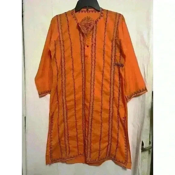 Orange Women Kurti Kurta Ethnic Sz Small Embroidered Tunic Dress Indian 0068 - Picture 1 of 7